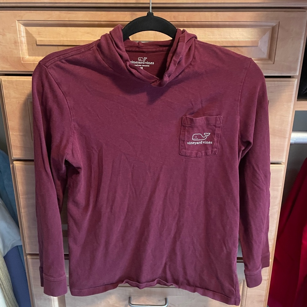 Vineyard Vines Burgundy Hooded Long sleeve with White Logo
